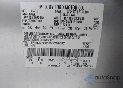 2013 Ford Explorer Xlt from USA, damaged, VIN 1FM5K7D81DGC87057